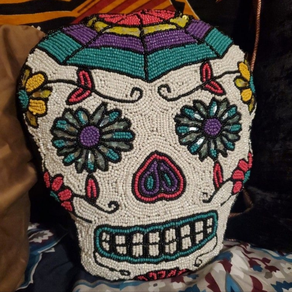 Dia Los Muertos Beaded Pillow
